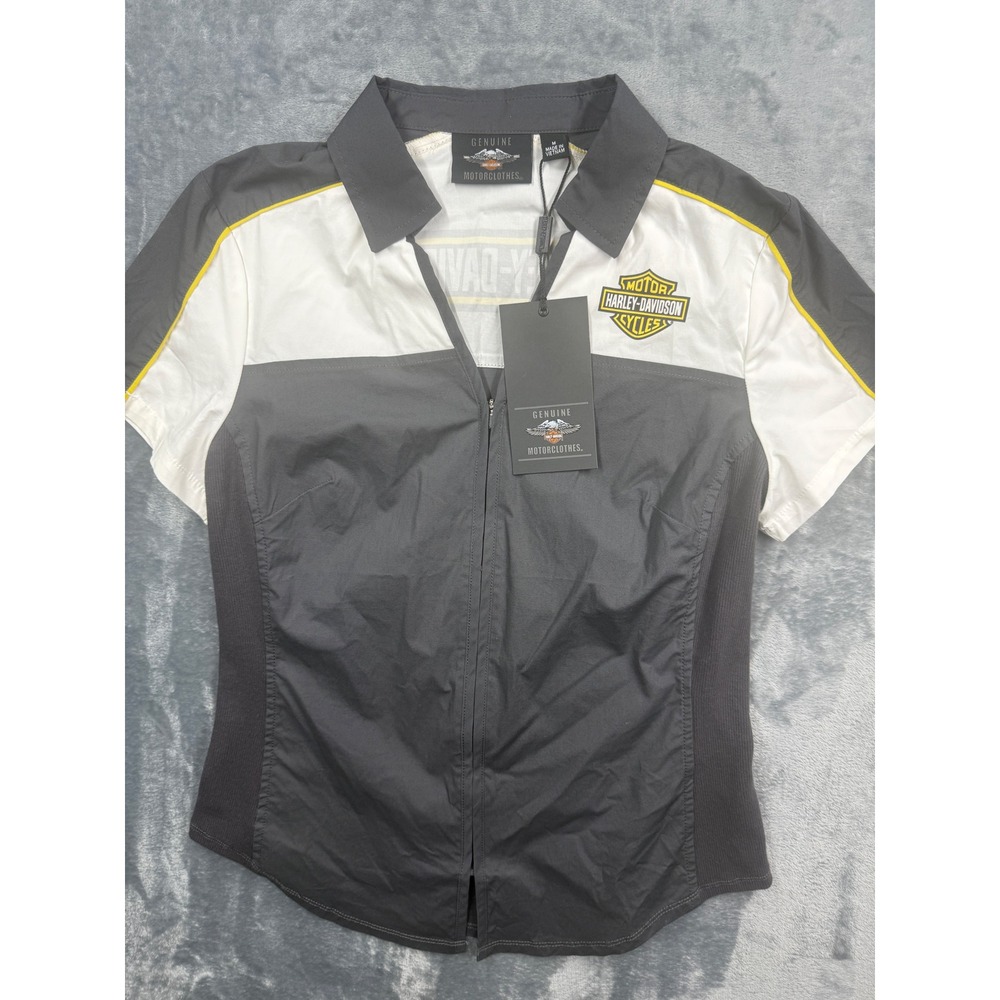 Harley Davidson Shirt Women Grey White Zip Front Medium